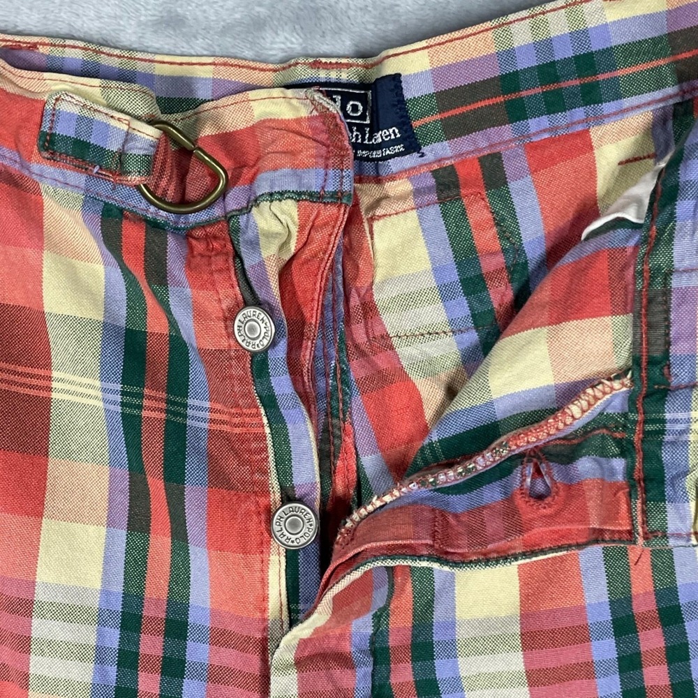 Vintage Polo Ralph Lauren Plaid Shorts Mens Metal Button Fly Cinch Back USA 34 - Picture 3 of 11